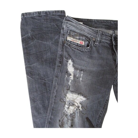 Rare Diesel Distressed Black Faded Jeans w. Chain Embellishments - Picture 7 of 9